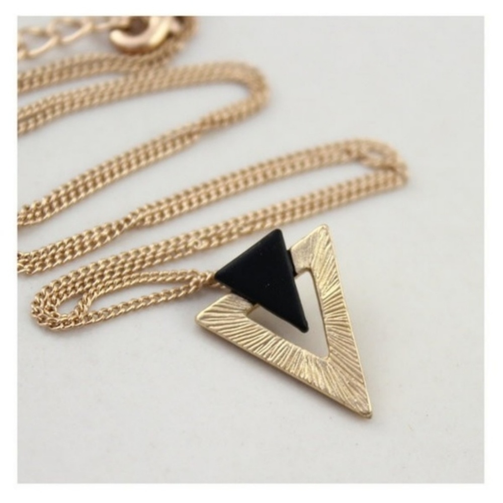 Dainty black and gold triangle necklace